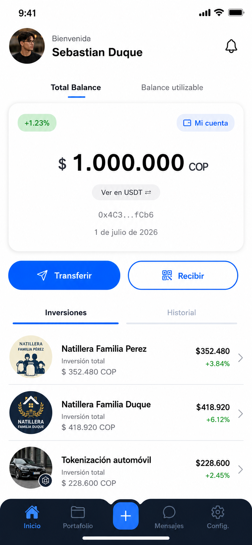 Pantalla principal de la app Colombia Invierte